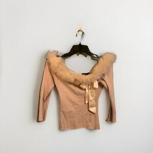 Arden B Vintage Y2K Fox Silk Cashmere Blend Fur Pink Sweater Scoop Neck XS